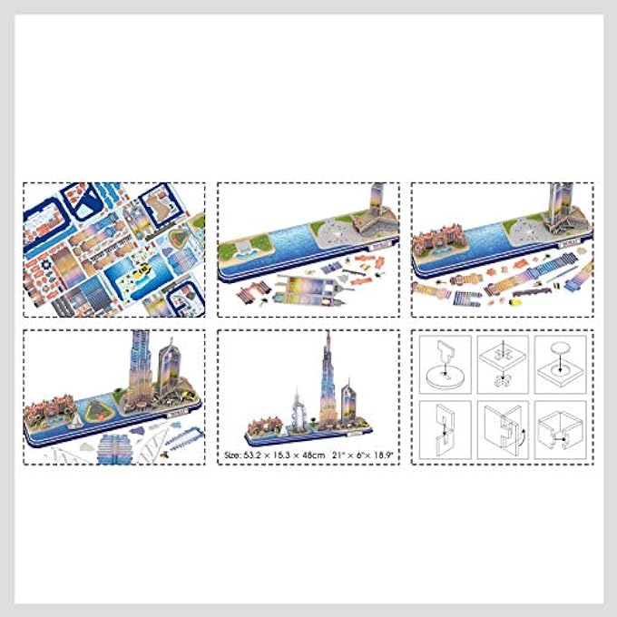 3D PUZZLE WITH LED LIGHTING DUBAI CITYLINE ARCHITECTURE MODEL 182 PIECES - Image 3